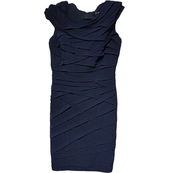 Tadashi Shoji Women’s Navy Tiered Ruffle Blue Sleeveless Formal Dress – Size PM - Picture 2 of 4